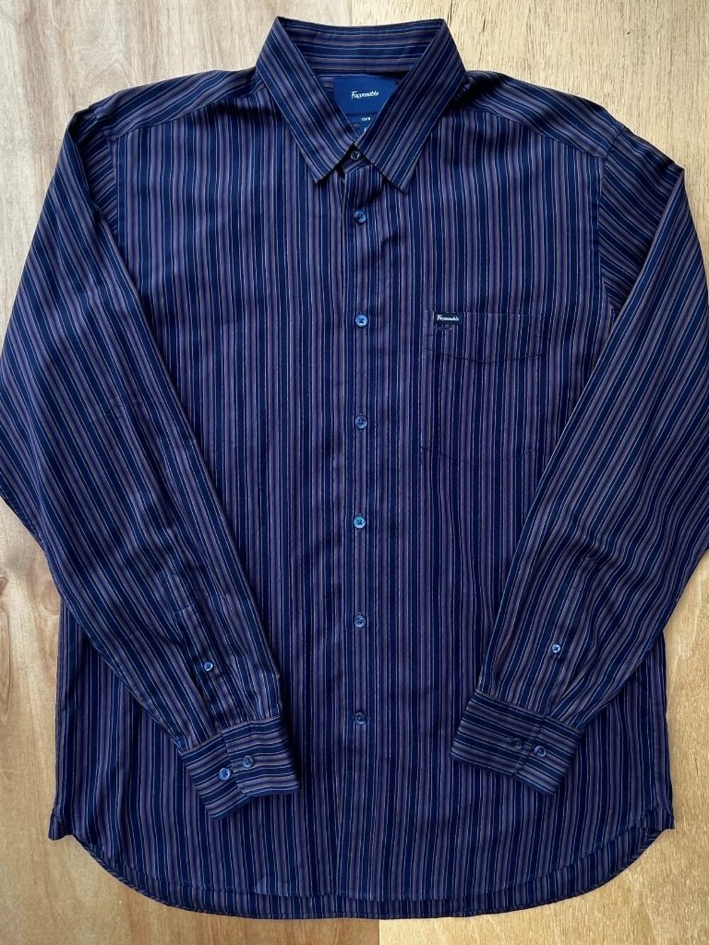 FACONNABLE CLUB STRIPED LONG SLEEVE DRESS SHIRT MEN’S sz L Blue Point Collar